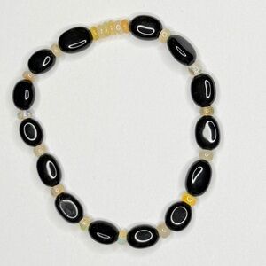 Ethiopian opal gemstone with black onyx bracelet handmade stretchy